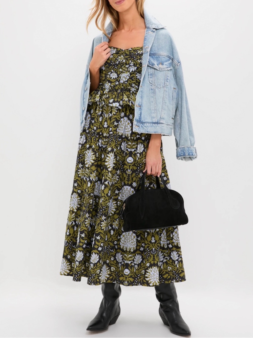 NWT | Tuckernuck Olive Floral Tiered Maxi Dress with Black Accents